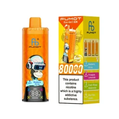Fumot ECO 4in1 80K Puffs Disposable Vape 7 Blueberry On Ice & Pineapple Lemonade & Peach Mango Watermelon & Blue Razz
