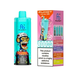 Fumot ECO 4in1 80K Puffs Disposable Vape 8 Grape Gummy Bear & Blueberry Hubba Bubba & Watermelon Bubblegum & Skittles